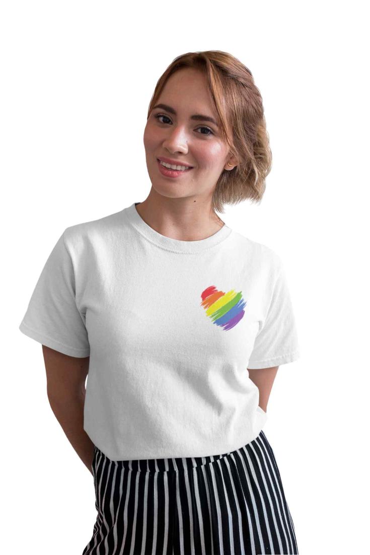 COLORED HEART ROUND NECK T-SHIRT FOR WOMEN/ GIRLS